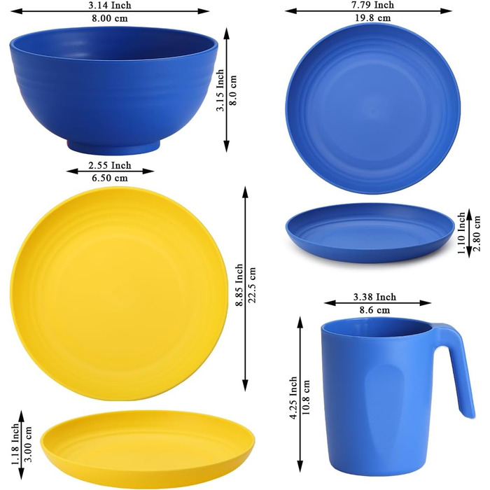 Набір посуду Berglander з білого пластику (24 шт.) для 6 осіб: тарілки, миски, чашки. Підходить для дому, саду, пікніка