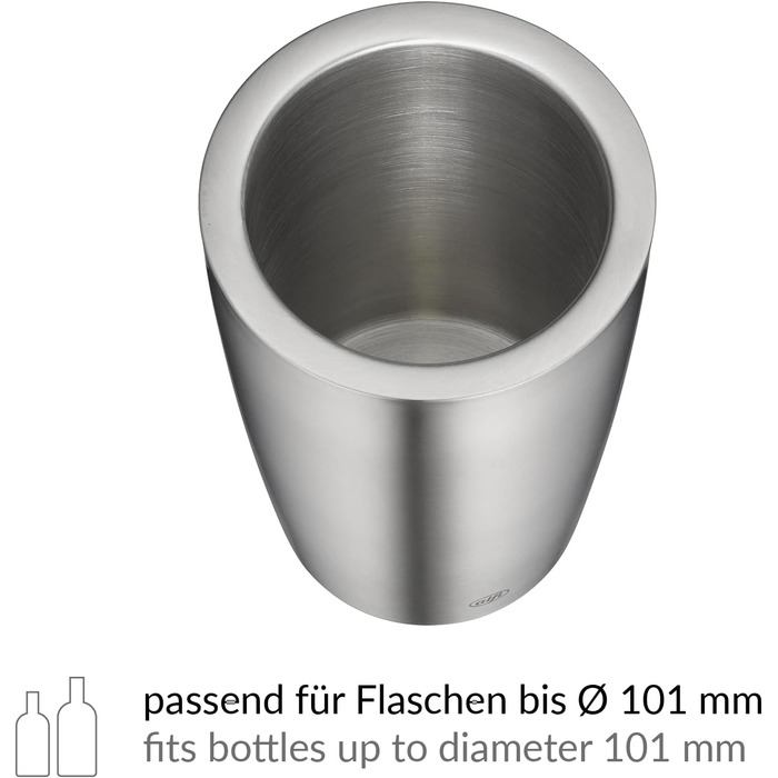 alfi SECCO, stainless steel bottle cooler for 0.70 to 1L bottles, wine, sparkling wine. Keeps drinks cool without condensation or ice cubes, ensuring chilled drinks to the last drop. Dishwasher-safe, BPA-free.