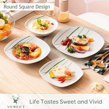 VEWEET Сервіз столовий 'Aviva' з порцеляни, 60 предметів | Комплектний сервіз для 4-12 осіб (24 предм.) | Тарілки, супові тарілки, десертні тарілки, чашки та блюця