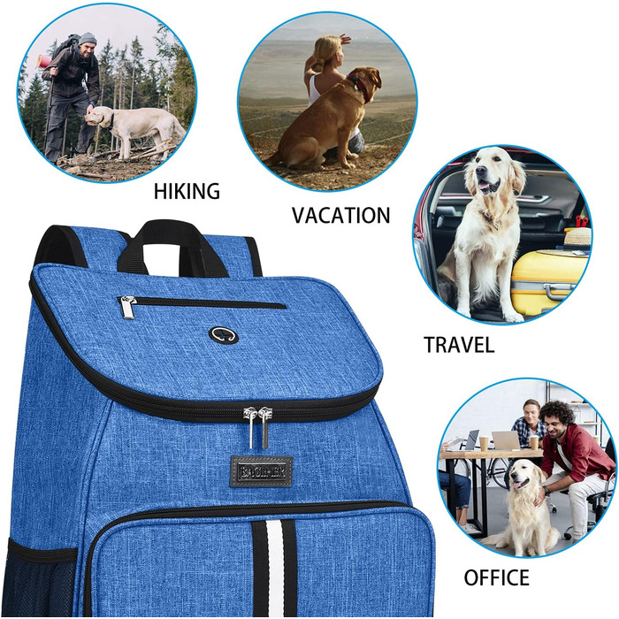Сумка для собак Baglher: рюкзак для подорожей з мисками та контейнерами (Блакитний)