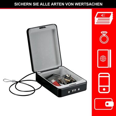Компактний сейф Master Lock P005CEURBLKHRO з кодовим замком та сталевим тросом для цінностей, документів та смартфонів, Small