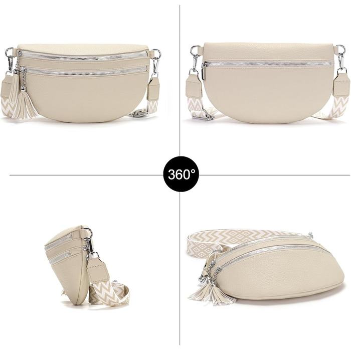 Сумка на пояс жіноча бежева через плече середнього розміру Crossbody Bag з відділенням для карт та 2 ремінцями A-beige