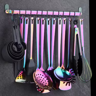 Kyraton Rainbow Kitchen Utensils Set - 37 Piece Stainless Steel Kitchen Helper Set with Titanium Rainbow Coating, Kitchen Tool Set with Utensil Holder, Cooking Spoon Set Dishwasher Safe