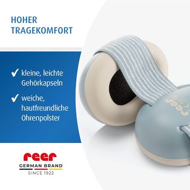Навушники для захисту слуху Reer SilentGuard для немовлят, блакитні. Безпечні, м'які, легкі, з можливістю регулювання під ріст дитини.