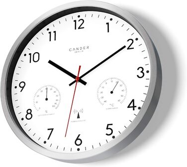 Cander Berlin MNU 3330 White Wireless Wall Clock with Temperature and Humidity Display, 12 inches (Ø) 30.5 cm