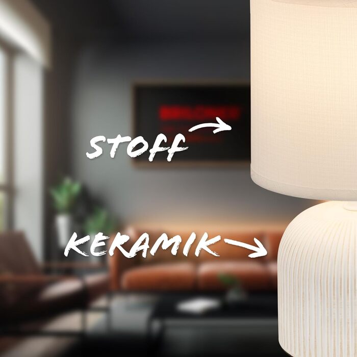 Лампа настільна BRILONER з тканинним абажуром, вимикачем на кабелі, керамічним цоколем, 15x28 см (ДxВ), білий