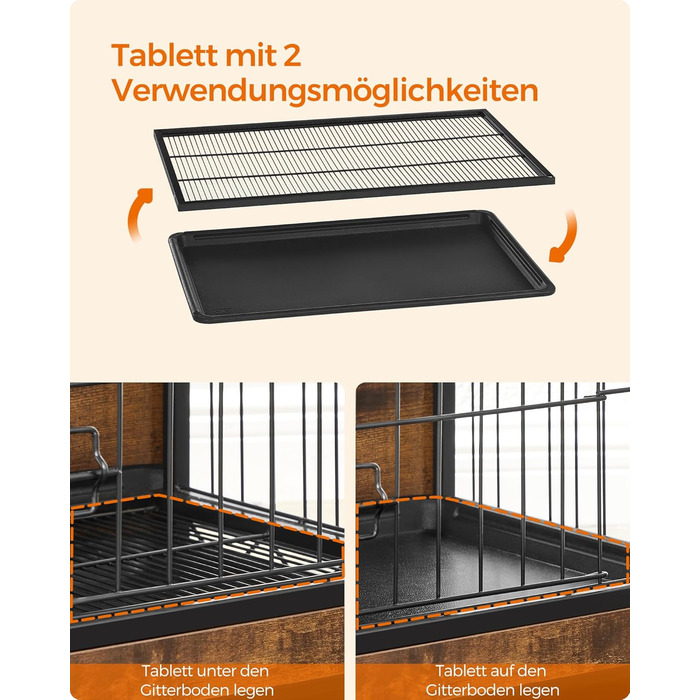 Клітка для собак Feandrea з функцією столику, сучасна собача будка для собак до 36 кг, міцна, для дому, з висувним піддоном, 2 двері, вінтажний коричневий PFC004X01, 112 x 75 x 82 см