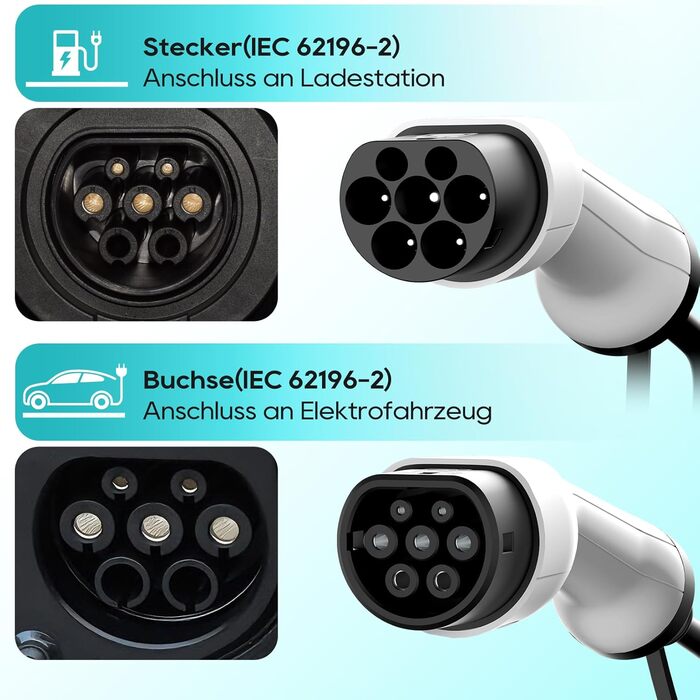 Портативний зарядний пристрій для електромобіля Type 2 (Schuko) 3.68kW, 6-16A, LCD, 5м, IP65, 16A, 22kW, CCS2, IEC 62196-2