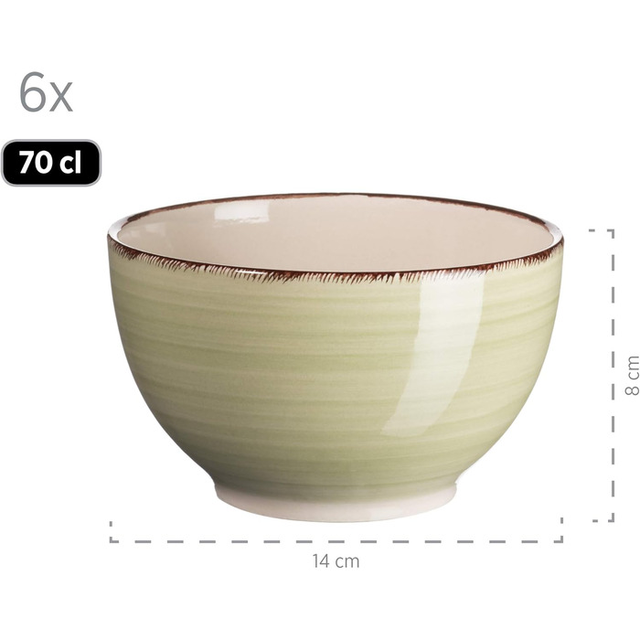 MÄSER Bel Tempo II Сервіз для сніданку на 6 осіб, вінтажний стиль, ручне розпису, 18 предметів, кераміка, steingut, колір димчастий зелений