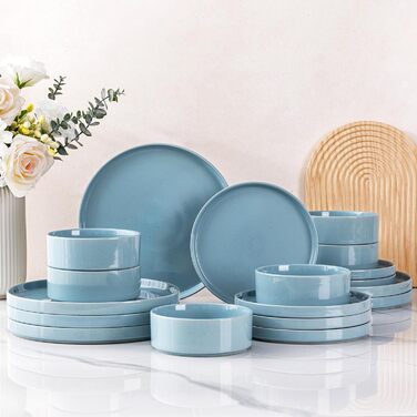 Набір посуду GBHOME для 4 осіб, 12-piece, з емальованим дном, стійкий до подряпин та сколів, підходить для миття в посудомийній машині та використання в мікрохвильовій печі (Кам'яноблакитний, набір з 6)