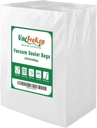 VacFreKep 200 Bag 28x40cm Vacuum Bags, Vacuum Sealer Bags for Food, BPA-Free Sous Vide Vacuum Bags, Bags for Vacuum Sealers and Foil Sealing Devices Suitable