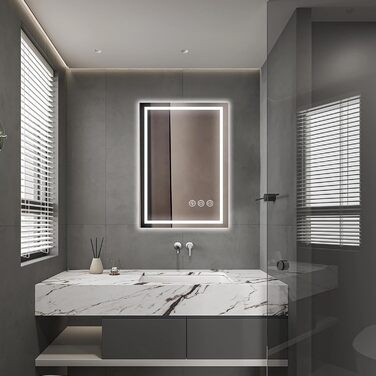 Дзеркало для ванної кімнати 50x70 см з LED-підсвічуванням, антизапарювання, диммування, 3 кольори світла