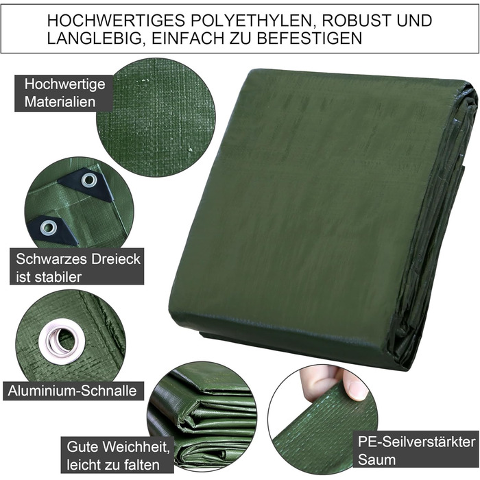 STARPYNG-140g/m² Green 5mx8m Tarp, Cover Sheet, Waterproof, UV Resistant, Weather Resistant, Covering Cars, Boats, Courtyards, Camping, Wood Tarp