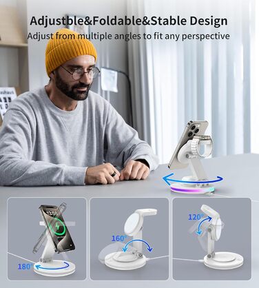 Бездротова зарядка MagSafe 3-в-1: зарядний стан для Apple Watch, iPhone 16/15/14 з нічним світлом, поворотний