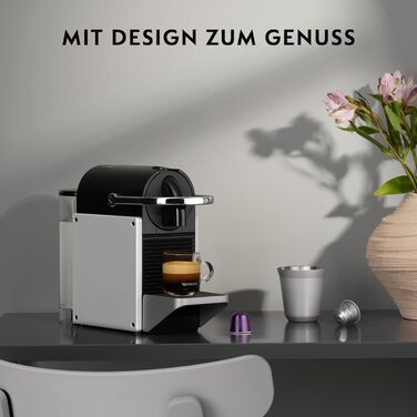 Кавова машина-капсульна Nespresso De'Longhi Pixie EN127.S, 19 бар, 1260 Вт, сріблясто-чорна, компактний дизайн, ECO-режим, дві програмовані кнопки