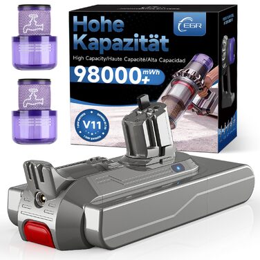 Акумулятор для пилососа Dyson V11 Absolute/Animal/Motorhead/Fluffy: Оригінальний акумулятор + 5 фільтрів + 2 гвинти