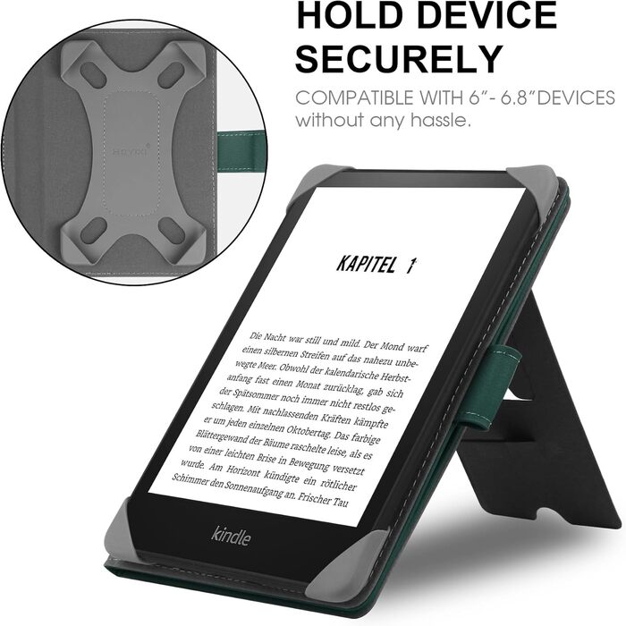 Чохол для електронних книг Kobo, Pocketbook, Tolino, Sony, Kindle, Kobo Clara HD/2E: шкіряний, з підставкою, зелений