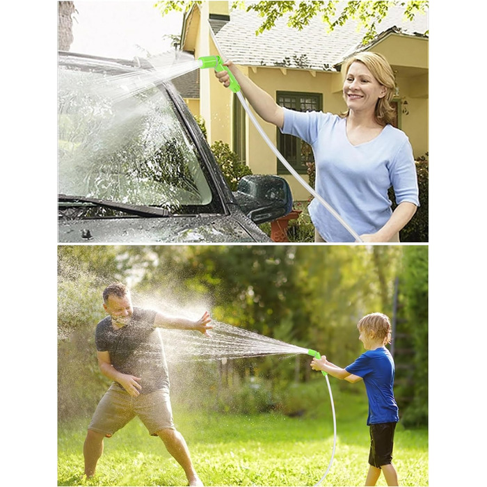 LIBERRWAY Camping Shower with Pump, Camping Shower Set with Rechargeable Battery, 2m Shower Hose Outdoor Shower for Garden Beach Camping Travel Car Washing, Mobile Shower Black (Green with Jet Head)
