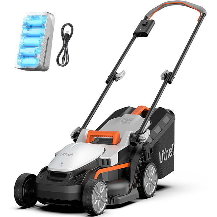Litheli cordless lawn mower, 20V/33cm cutting width, up to 200 m², 30L collection box, 25-65 mm cutting height, incl. 4.0 Ah battery