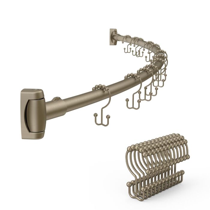 Регульована душова штанга з кільцями для душу (12 шт.) - 107,7-182,9 см, для ванної, гардеробної, кухні, з кріпленням, хром (сатиновий нікель)