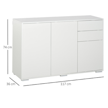 HOMCOM Sideboard White - Chest of Drawers with 2 Drawers & 3 Doors, Multi-Purpose Cabinet, File Cabinet, 117x36x74cm | Aosom
