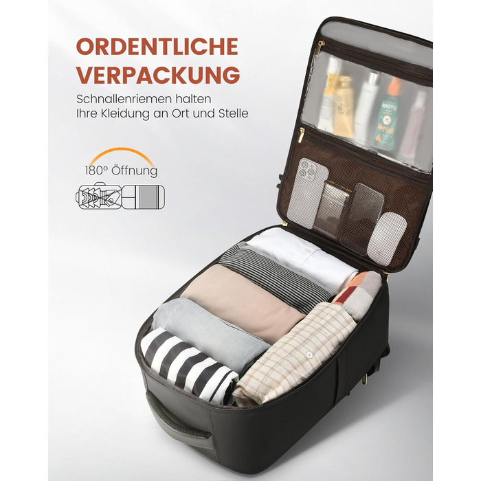 LOVEVOOK Рюкзак ручної поклажі 40L, 17.3 дюйми, великий рюкзак для подорожей для жінок та чоловіків, розширюваний дизайн, рюкзак ручної поклажі для літака, Travel Backpack як Cabin Bag для подорожей та бізнесу (40x30x20cm-24L, Чорний + Сірий + Каштанового