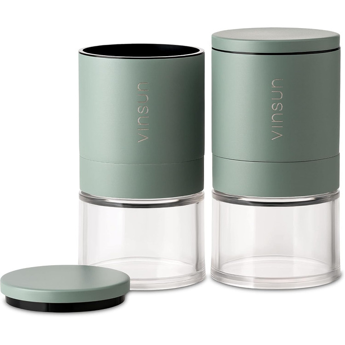 Набір з 2 мельниць для солі та перцю Vinsun - ручні, з регульованим керамічним жорном, нержавіюча сталь, ø51x100mm