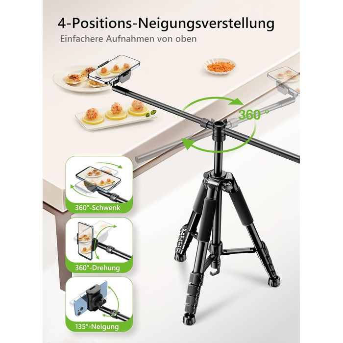Штатив настільний Elitehood з виносним плечем 114 см, гнучкий, для iPhone, Android, відеозйомки, 180 см, 63 см