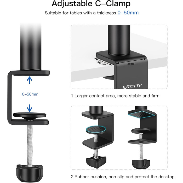 Кріплення для камери Victiv, 37-105 см, настільний штатив для DSLR Canon, світловий штатив, затискний штатив з гнучким підлокотником та 1/4' кульовою головкою для камер, LED-світла, веб-камер, смартфонів (Чорний)
