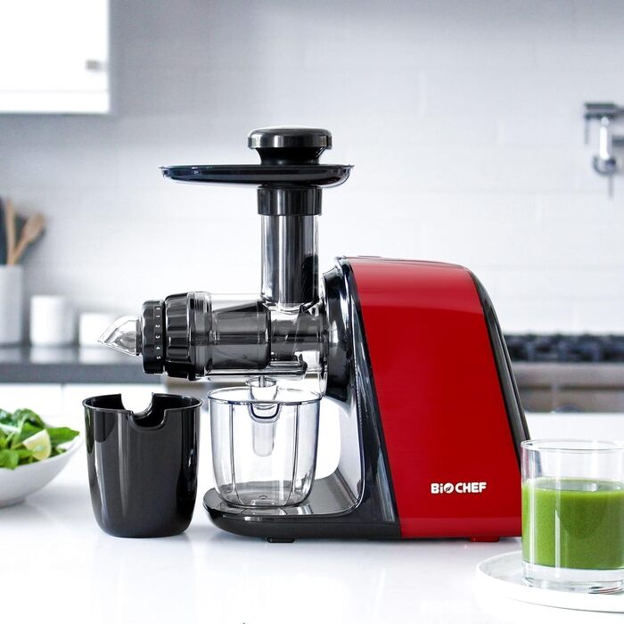 Соковижималка BioChef Axis Compact горизонтальна, 150 Вт, 80 об/хв, для пшениці та листової зелені, червона