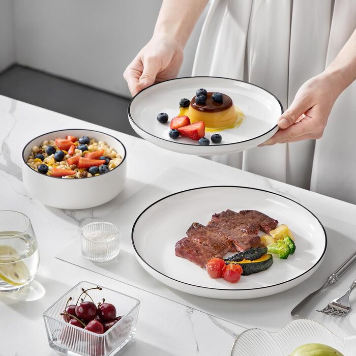 MALACASA, Luna Series, 12-Piece White Porcelain Dinnerware Set – Combination Set, including 4 Dinner Plates, 4 Dessert Plates, and 4 Cereal Bowls for 4 people