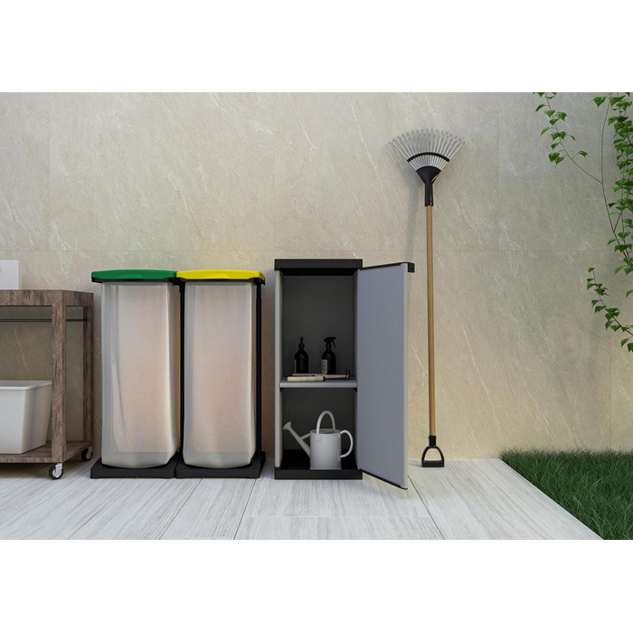 Mongardi W2016 cabinet made of PVC and PP resin, 1 door, 1 shelf, easy assembly, modular system, robust, suitable for indoor and outdoor areas, 34 W x 40 D x 85 H cm, Black and Grey