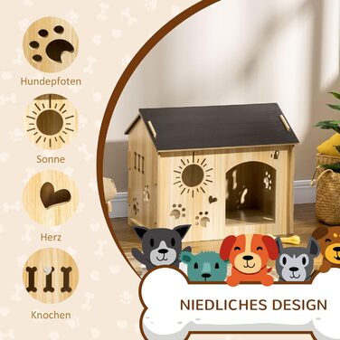 PawHut Wooden Dog House - Indoor Pet Shelter with Ventilation - MDF Oak & Black - 69x50x58.5 cm