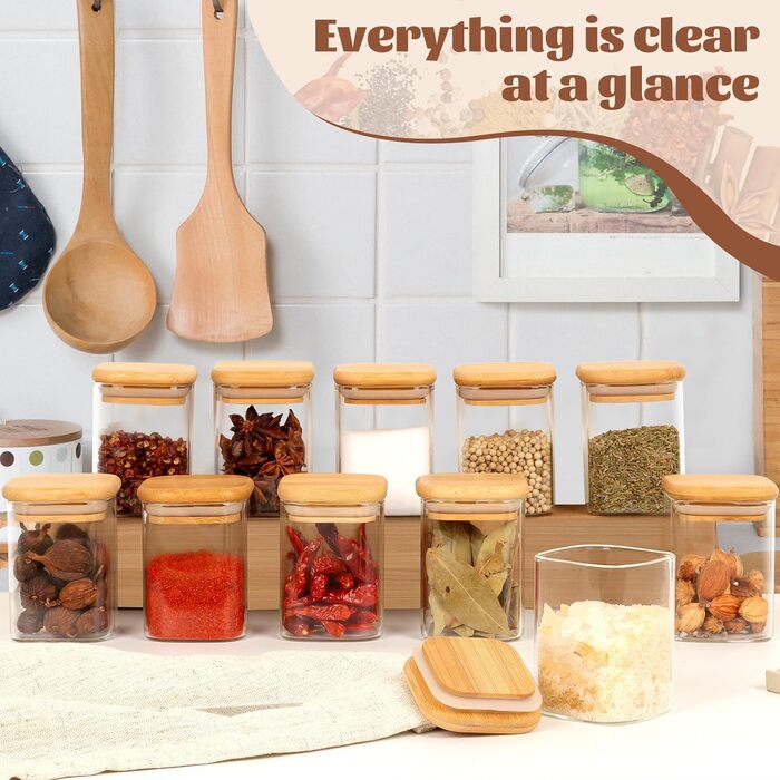 Набір скляних банок для спецій 12 шт. 200 мл з дерев'яною кришкою, набір дозаторів спецій, контейнери для спецій