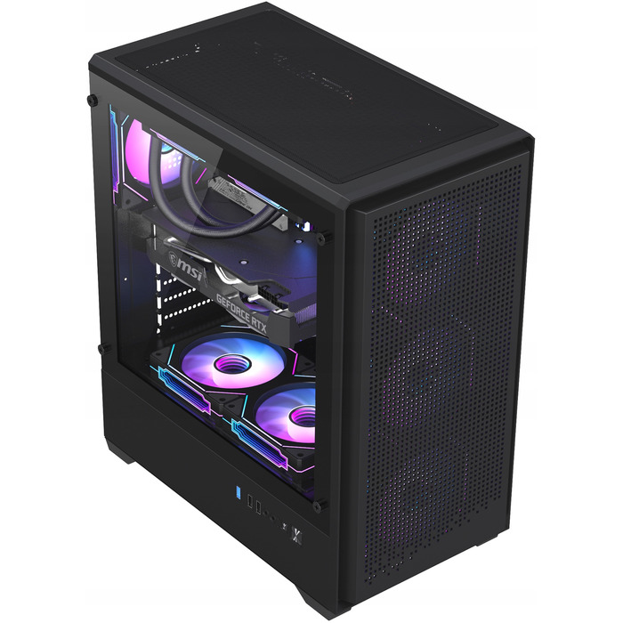 Великий комп'ютерний корпус ATX з USB 3.0, загартованим склом, сіткою (Mesh) та 3-ма RGB-вентиляторами