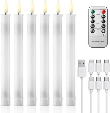 EXTSUD 6er LED Pillar Candles Rechargeable LED Pillar Candles with Timer and Remote Control Soft Silicone Wax Core, Unique Tear-Drop Design LED Candles for Living Room, Wedding, Dining Table, and Garden Party