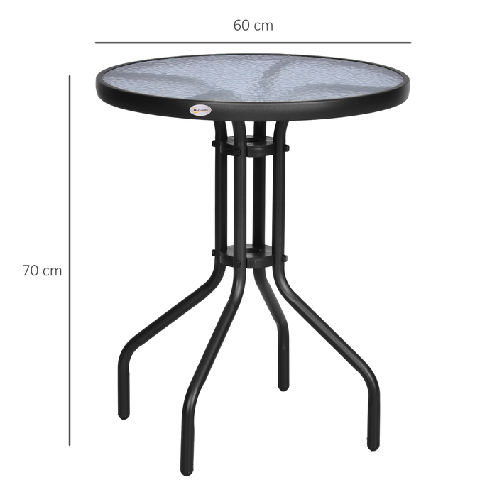 Круглий садовий стіл Outsunny Ø60xH70cm з металу та захисним склом, ідеально підходить для саду та балкону