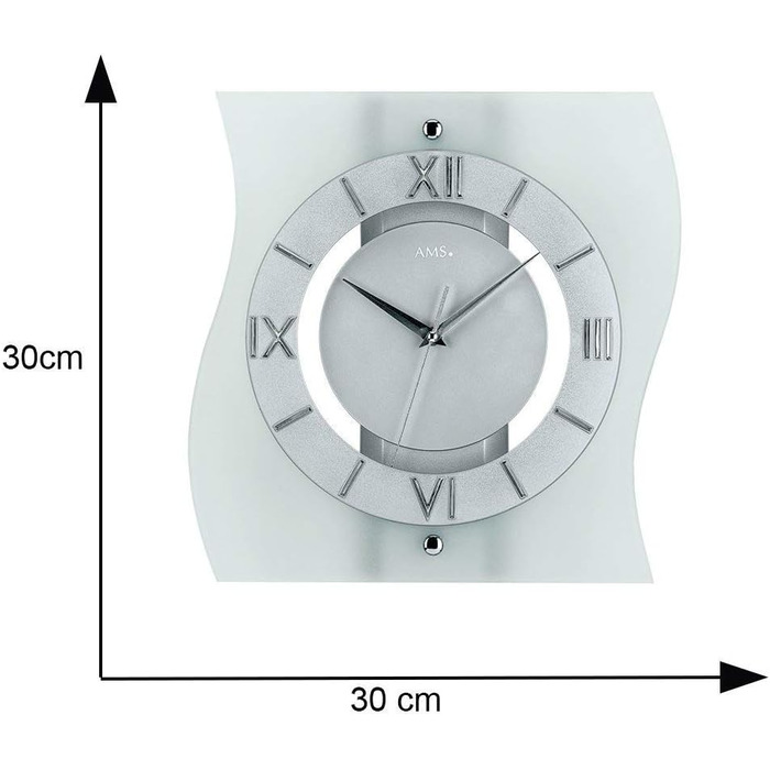 AMS F5909 Radio Wall Clock, Wood, Silver, 35 x 35 x 12 cm