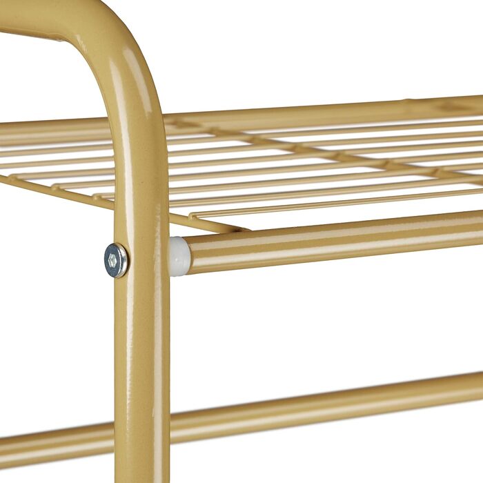 Relaxdays Clothes Rack with Shelf SANDRA, Metal, Coat Stand, with Clothes Rail, Shoe Storage also for Boots, HBT: 166 x 60.5 x 38 cm, honey-brown, Honey Brown