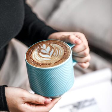 Набір кавових чашок з підставкою: керамічні чашки для лате/капучино, 370 мл, 4 шт. (Турквіс/Ausflug)