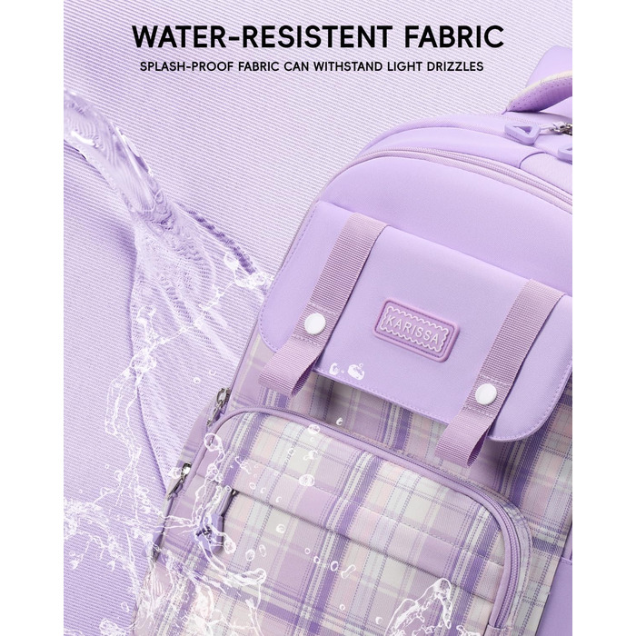Рюкзак Tanou для дівчаток, підлітків: великий шкільний набір з сумкою через плече, в клітинку, 26L, фіолетовий