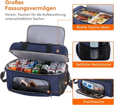 Термосумка LifeWit 30L для пікніка, пляжу, роботи та подорожей (темно-синій)