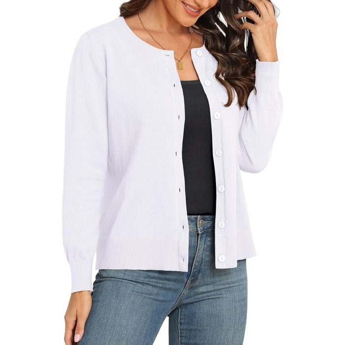 Кардиган PrinStory з в'язаного полотна з круглою горловиною, легкий, з кнопками (XL, білий)
