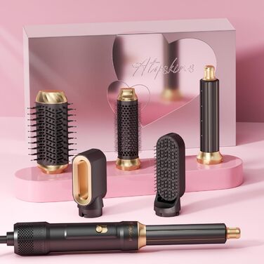 Набір для укладки волосся 6 в 1 Atopskins: фен-щітка, плойка, іонізація, 1000W, чорний