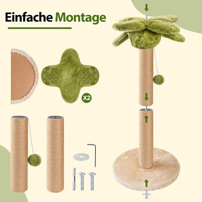 Cat Scratch Post, 86cm High Scratching Column with Hanging Ball, Natural Sisal Rope Scratch Tree for Large Cats and Kittens