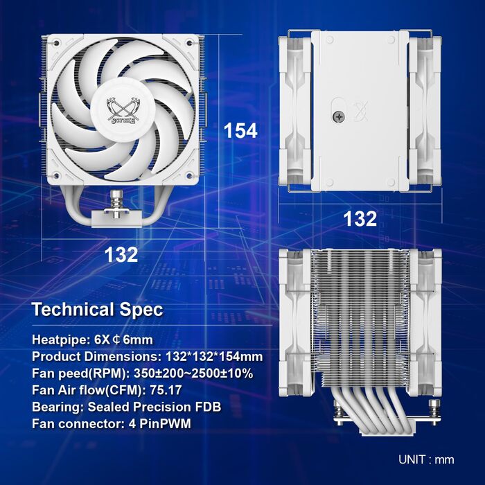 Scythe Mugen 6 White ARGB - Кулер для CPU з RGB підсвічуванням, 120мм, LGA1700, LGA1151, AM5/AM4
