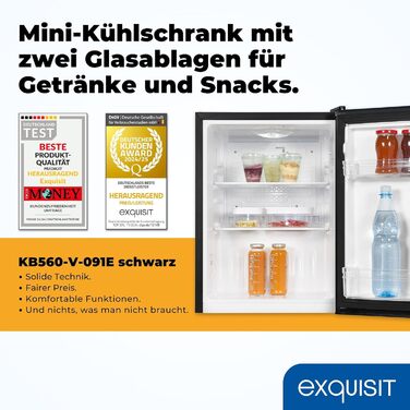 Exquisit KB560-V-091E: Міні-холодильник чорного кольору, 50 літрів, LED-підсвітка, регулювання температури, ширина 45 см