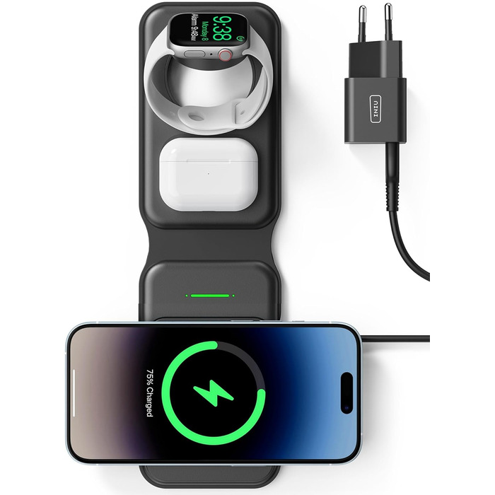 Станція зарядки MagSafe INIU 15W 3-в-1: для iPhone, Apple Watch, AirPods (з адаптером 20W та USB-C кабелем)