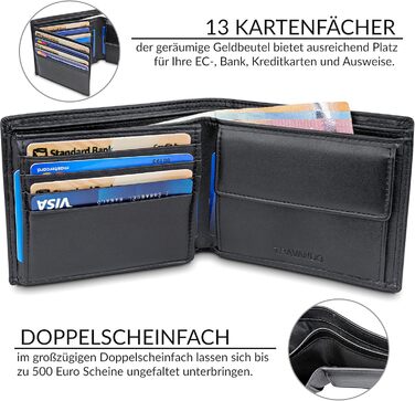 TRAVANDO Wallet for Men - Large, TÜV RFID Certified, Bi-Fold Wallet with 13 Card Slots, Coin Pocket, Oslo Wallet