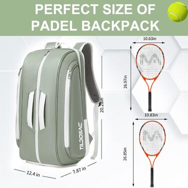 TILDOSAC Tennis Racket Bag - Large Sports Bag for Tennis, Padel, Pickleball - with Shoe Compartment, Laptop Sleeve, and Ball Sleeve